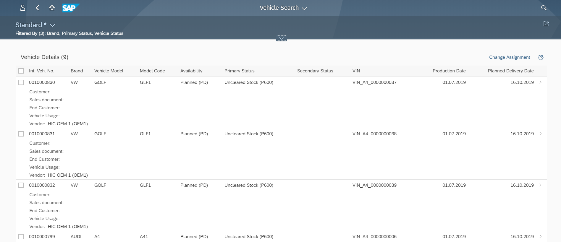 Vehicle Search list